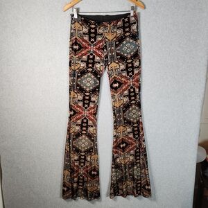 Free People Maura Velour Printed Flare Pants Womens Size XS Multicolor Boho Rare